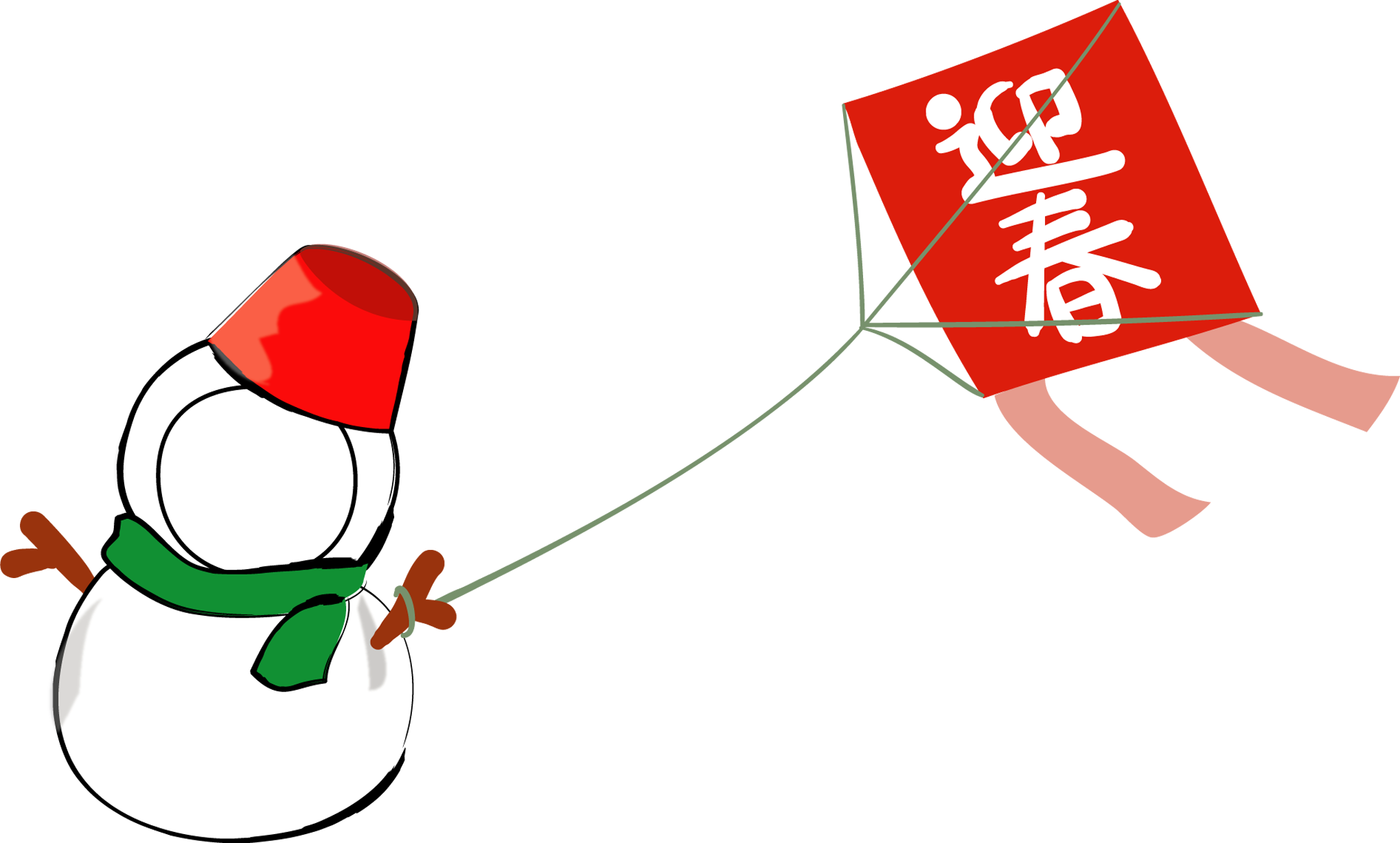 年賀状イラスト素材 写真フレーム素材 雪だるまの凧あげダウンロード
