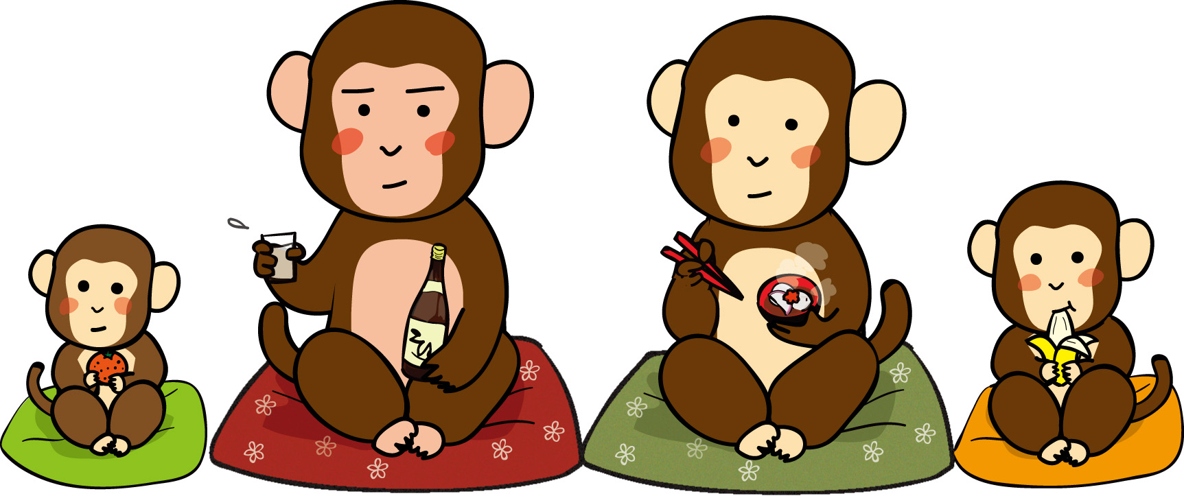 年賀状イラスト素材 申 さる お猿のファミリーダウンロード かわいい無料イラスト 年賀素材館