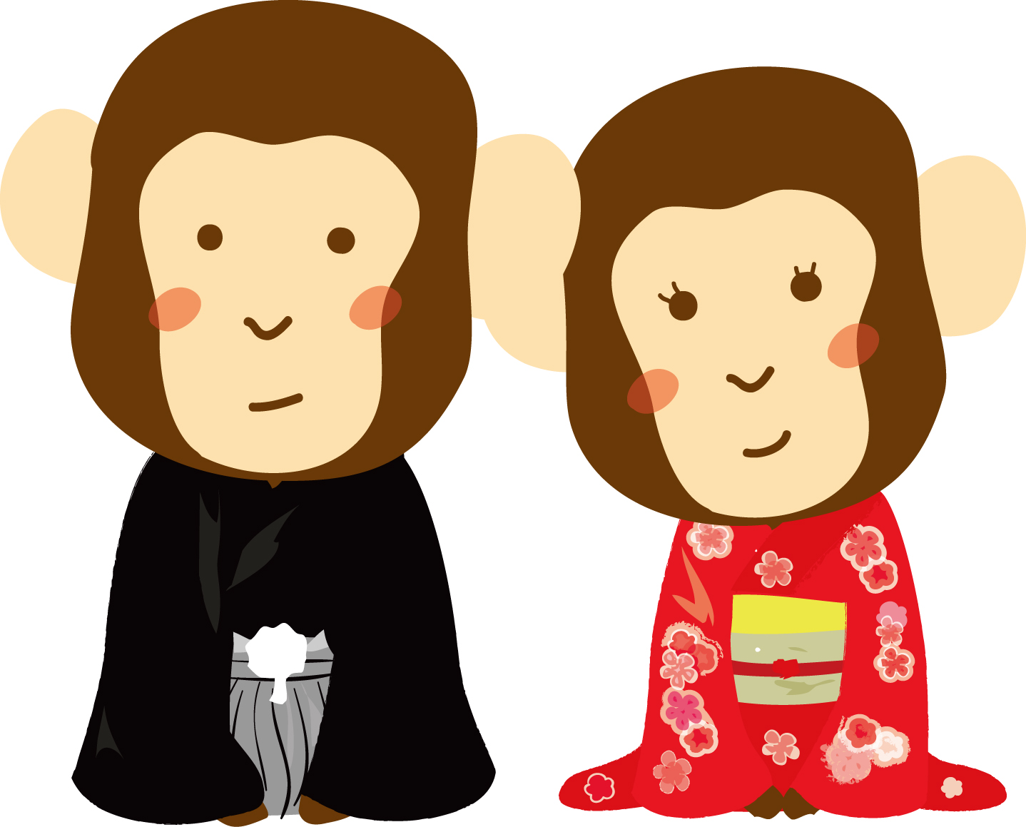 年賀状イラスト素材 申 さる 着物姿のお猿ダウンロード かわいい