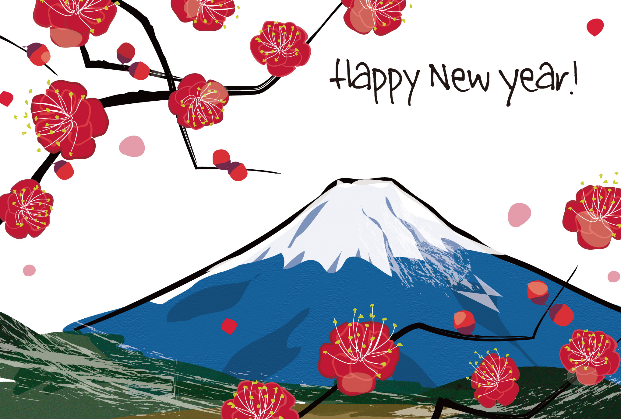 年賀状テンプレート その他 富士山と梅1ダウンロード かわいい無料イラスト 年賀素材館